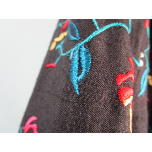 David Brook Floral Embroidered Black Shantung Silk Duster Coat Ladies XL EUC - Picture 16 of 16